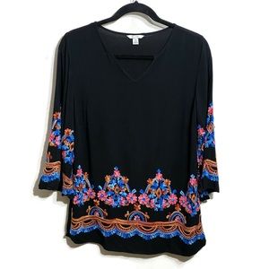 C EST 1946 Bell Sleeve Hem Embroidered Tunic Top